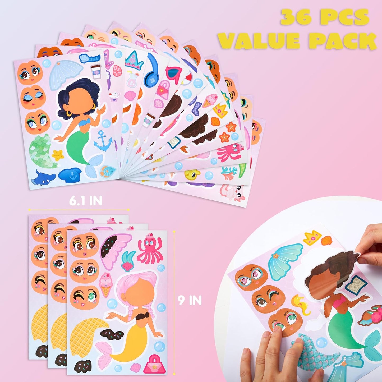 JOYIN 36 Sheets 9"x6" Make a face Stickers for Kids, Make Your Own Animal Stickers with Unicorn, Dinosaur, Sea and Safari Animals, Crafts Birthday Party Favors, Goodie Bags Classroom Activities