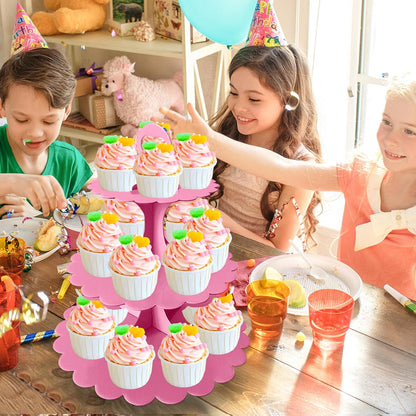 White Cupcake Stand Tower, 3-Tier Cardboard Dessert Display with Heart Handle,Perfect for Birthday Baby Shower Wedding Tea Party Graduation, Easy 60-Second Assembly, Holds 12+Cupcakes (1-Pack)