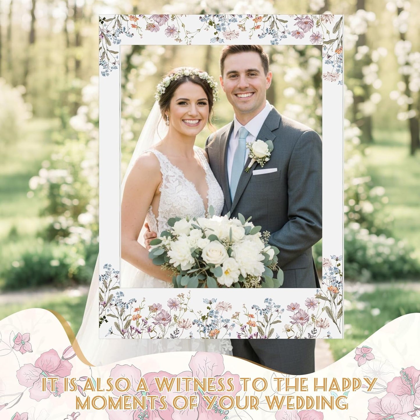 Bucherry 32 x 24 Inches Wedding Photo Booth Props Picture Frame DIY PVC Cutouts Photo Booth Prop Selfie for Bridal Shower Birthday Baby Shower Graduation Party Supplies Favor