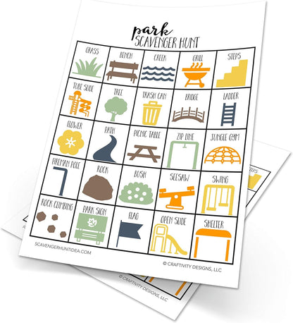 Park Scavenger Hunt Games for Kids, Outdoor or Indoor, Birthday Party, Road Trip, Travel Activities, 10 Dry Erase Markers and Cards, Educational Family Game Night
