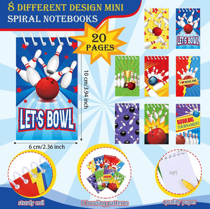 Kisston 48 Pcs Bowling Party Favors Include 24 Mini Notebooks Sports Notepads and 24 Ballpoint Pen Bowling Gifts for Party Decoration Teacher Office Reward Supplies