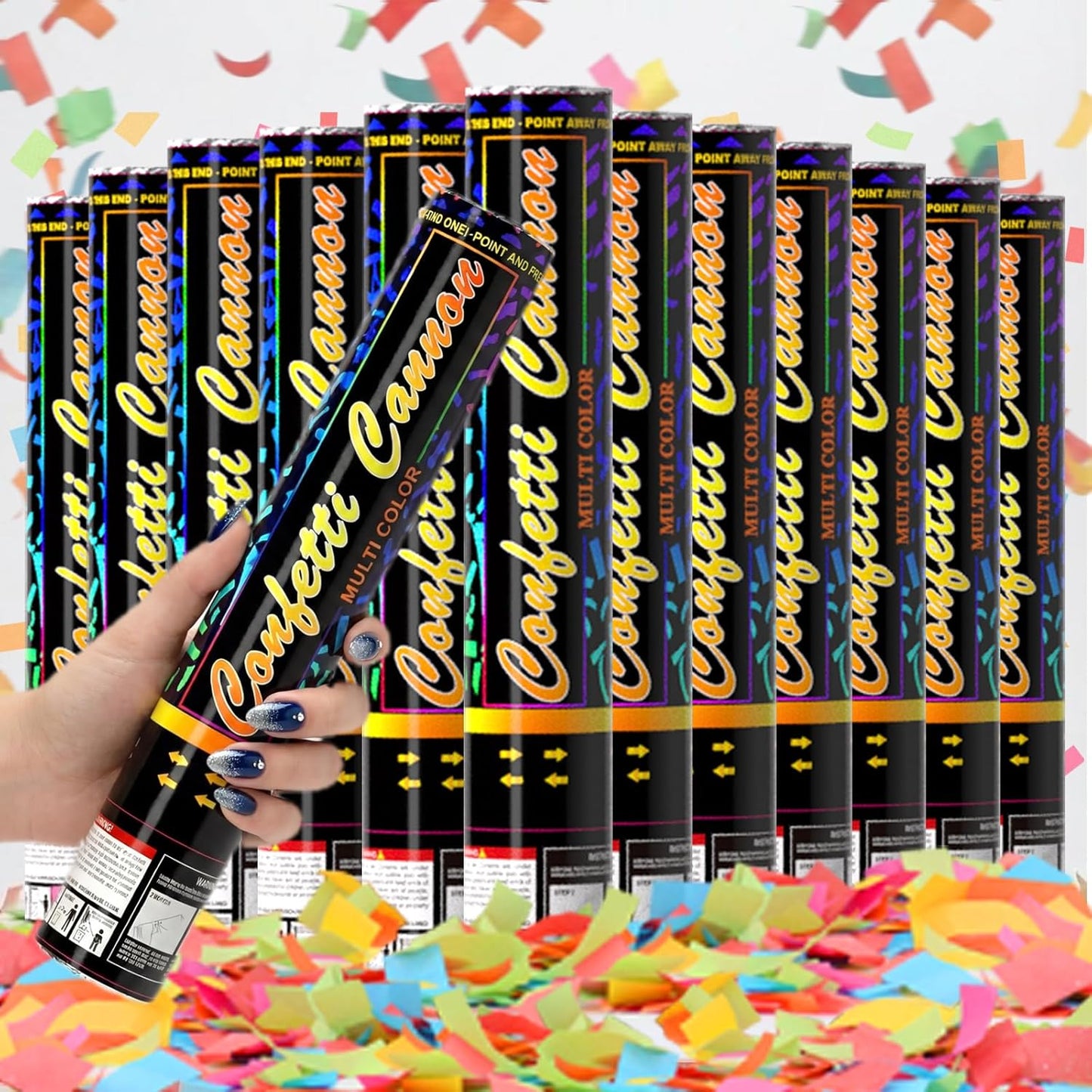 Biodegradable Confetti Cannons 12 Pack, 12" Multicolor Party Poppers for Birthday, Graduation, Wedding, Christmas, New Year & Celebration Events