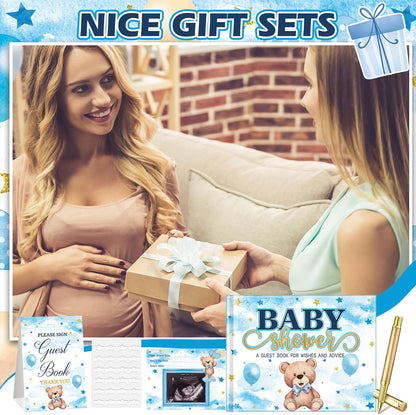 Fuyoooo 27 Pcs Safari Animal Baby Shower Guest Book Set Baby Shower Sign in Guest Floral Book Place Table Cards with Gold Pen Adhesive Photo Corner for Birthday Party