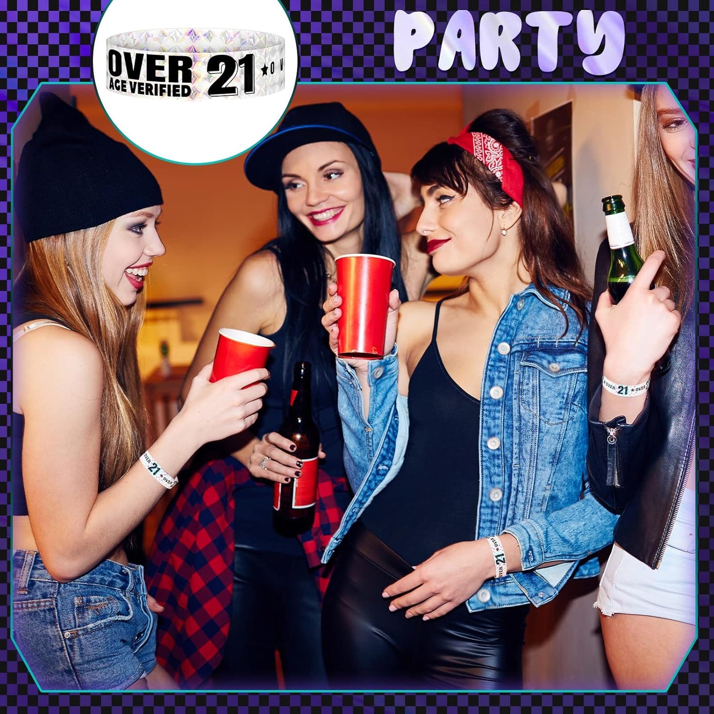Ferraycle Over 21 Wristbands Holographic Events Wristbands Plastic Party Bracelets Waterproof Bracelets Arm Bands for Events Concerts