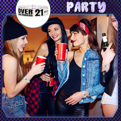Ferraycle Over 21 Wristbands Holographic Events Wristbands Plastic Party Bracelets Waterproof Bracelets Arm Bands for Events Concerts