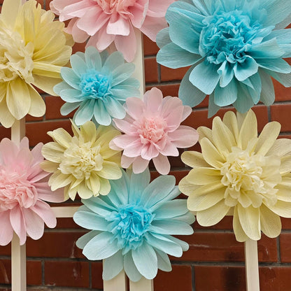 Crepe Paper Flower for Wall Decor Girls Birthday Party Backdrop Baby Shower Nursery Room Decoration Pack of 9 (Pastel)