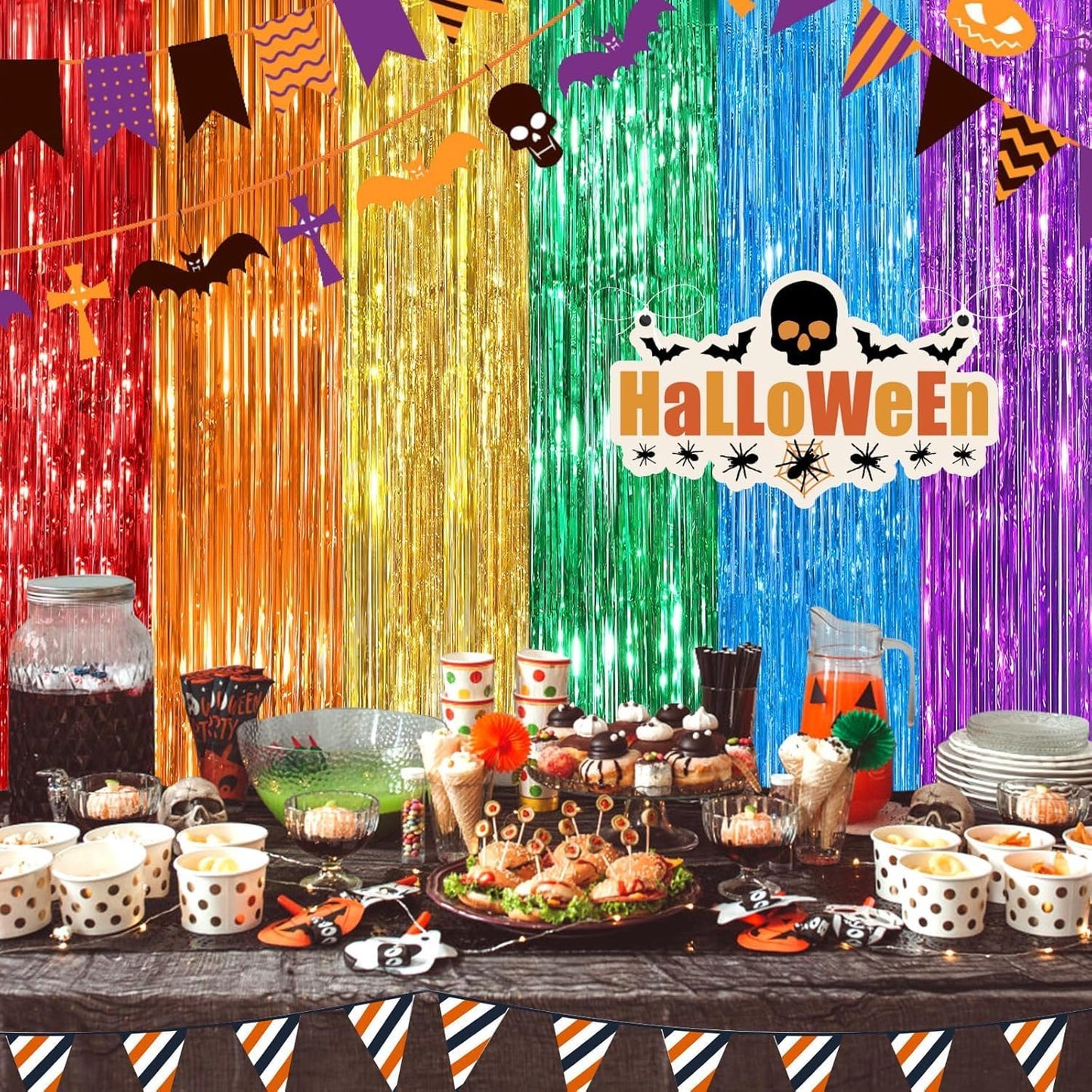 Black Fringe Curtain Party Streamers 2Pack 3.3x8.3 Ft Foil Fringe Backdrop Curtains for Birthday Wedding Bridal Baby Shower Halloween Decor Tinsel Streamers Black Party Decorations Door Streamers