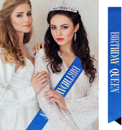 Happy Birthday Queen Tiara Crowns for Women, Red Sash, Party Favors Supplies Gift, 30th Decorations, Stuff Accessories