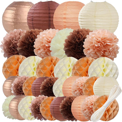 WOLHOWLTD Mermaid Theme Paper Decoration Set - 33 Pcs Paper Lanterns, Pompoms, Honeycomb Decorations for Mermaid Theme, Baby Shower,Wedding Rainbow Birthday Party Home Decoration(Pink Blue Purple)