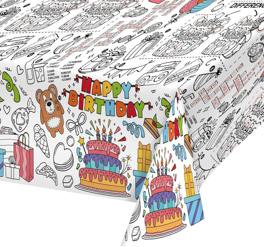 Gatherfun Magical Unicorn Birthday Party Supplies Color-in Disposable Paper Tablecloth | 54x88 in Rainbow Unicorn Party Decorations Set for Kids Birthday, School & Special Events