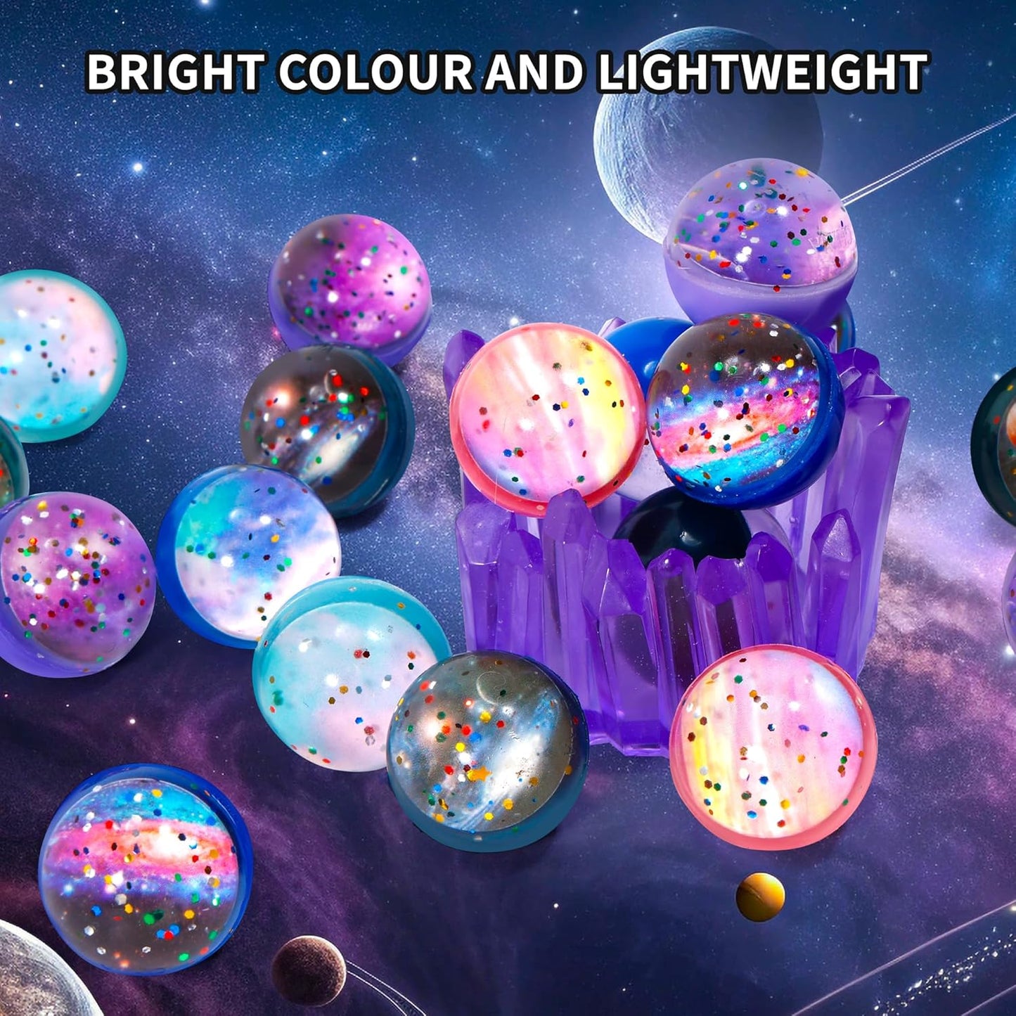 Pllieay 20PCS Space Bouncy Balls Bulk, Birthday Party Favors for Kids 32mm Space Theme Bouncy Balls for Kids Party Favors, Gift Bag Fillers, Easter Pinata Stuffers, Classroom Prizes and Pet Toys