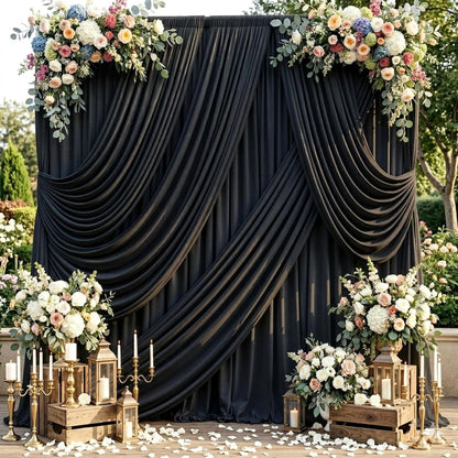 10ftx10ft Black Backdrop Curtains for Weddings Parties, Wrinkle Free 2 Panels Silky Polyester Photo Backdrop Drapes Back Drop Cloth Drapery for Birthday Mother'sDay Photography Background