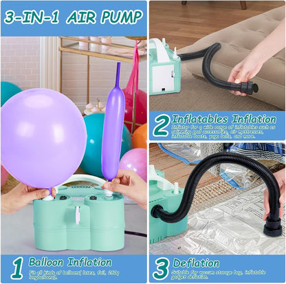AGPTEK Electric Air Balloon Pump, 110V 600W Rose Red Portable Dual Nozzle Inflator/Blower for Party Decoration