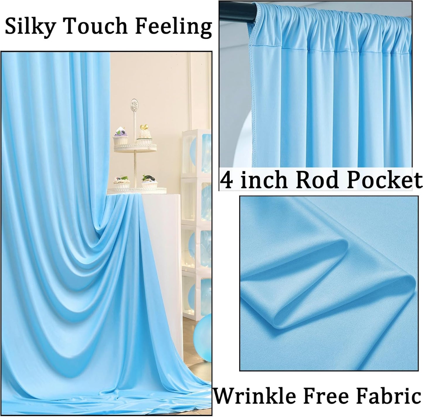 10ftx10ft Black Backdrop Curtains for Weddings Parties, Wrinkle Free 2 Panels Silky Polyester Photo Backdrop Drapes Back Drop Cloth Drapery for Birthday Mother'sDay Photography Background