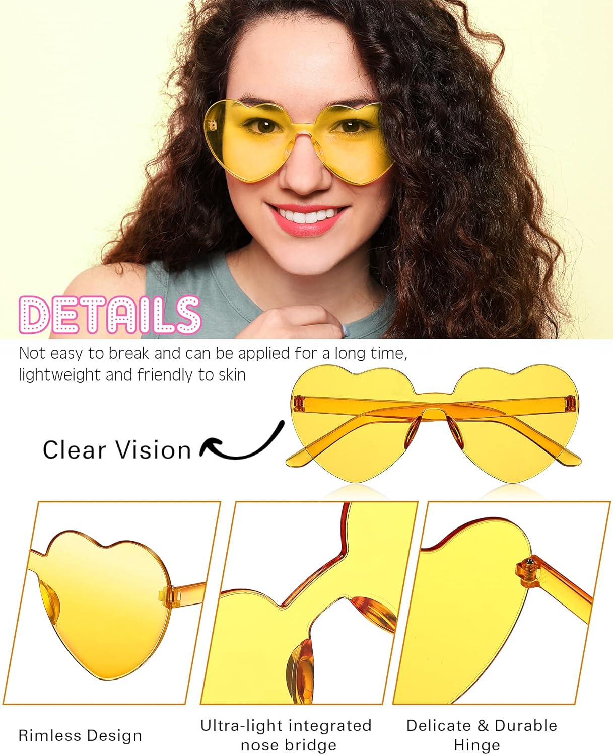 Photect 12 Pair Heart Shaped Sunglasses Neon Color Transparent Heart Glasses for Women Party Favor