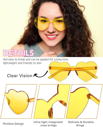 Photect 12 Pair Heart Shaped Sunglasses Neon Color Transparent Heart Glasses for Women Party Favor