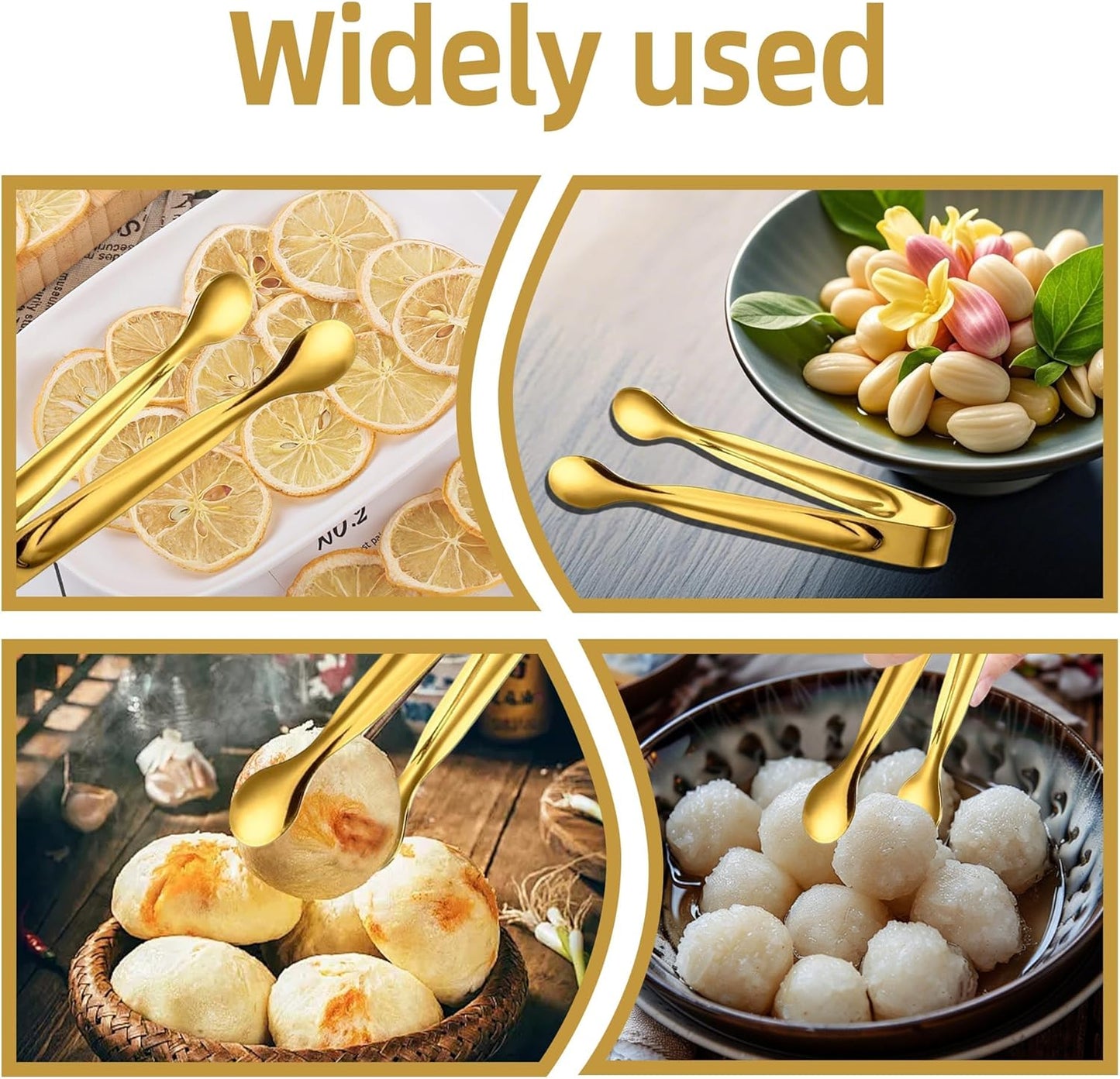 12 Pcs Mini Tongs Stainless Steel 6 Inch Small Sugar Serving Tongs for Buffets,Coffee Bar,Tea Party,Charcuterie Board Appetizers Dessert Serving Food Tiny Party Ice Bucket Danish Candy (Gold)