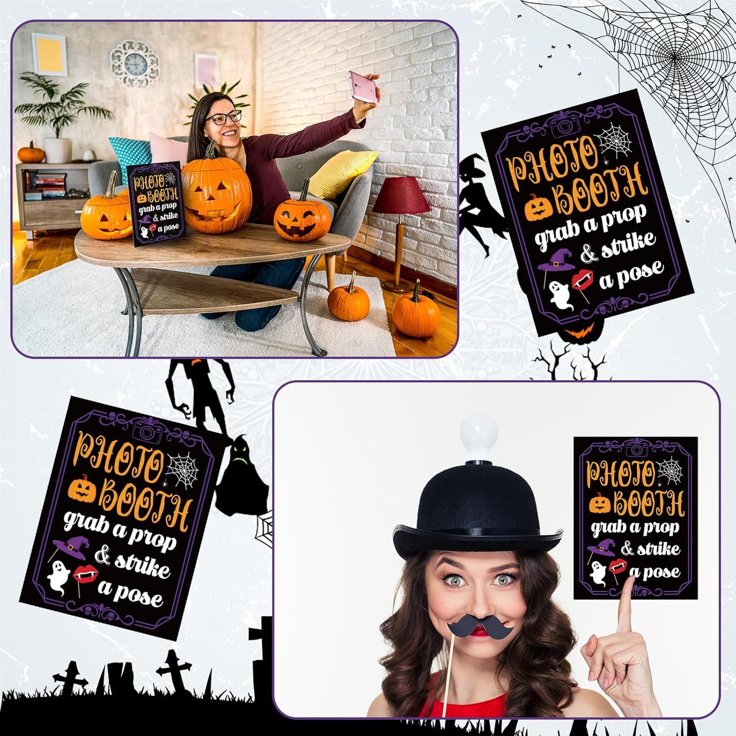 Briwooody Photo Booth Sign with Stand Retro Background Table for Indoor and Outdoor Party Theme Event Photography Props Desktop Decoration Supplies