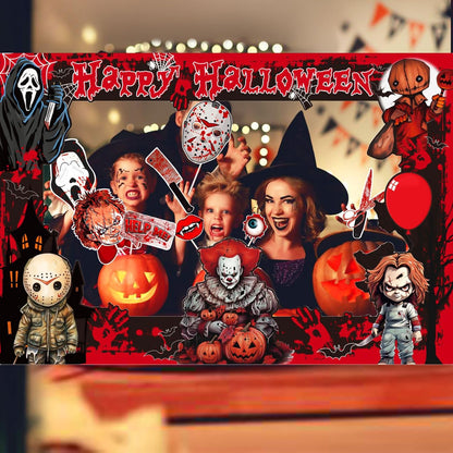 Halloween Photo Booth Props Kit, 16PCS Photo Props & Selfie Frame Halloween Party Decoration Supplies Dress Up Party Costumes Accessories for Photoshoot Selfie Props (Orange)
