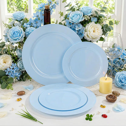 FLOWERCAT 60PCS White Plastic Plates - Heavy Duty White Disposable Plates for Mother's Day/Birthday Party/Wedding -serve for 30 guests Include 30PCS 10.25" & 30PCS 7.5" Plates for Party