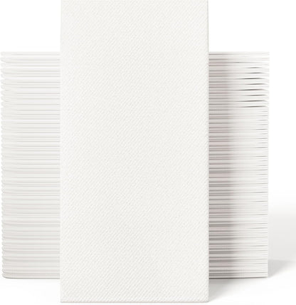 JOLLY CHEF 100 Disposable Hand Towels, Soft and Absorbent Linen Feel Dinner Napkin, Elegant Decorative Paper Guest Towels for Kitchen, Bathroom,Thanksgiving, Weddings,Parties, Gold and White