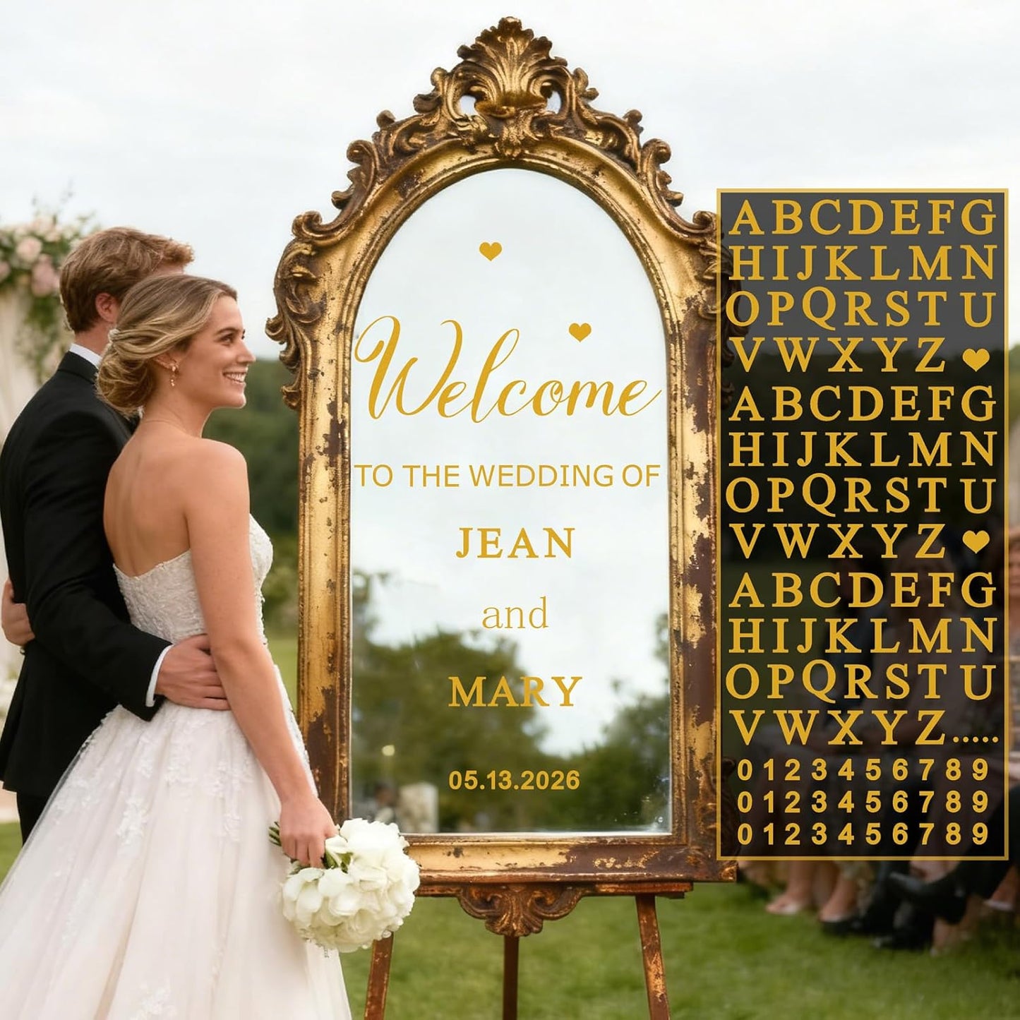 Custom Name Welcome to Our Wedding Signs Personalized Wedding Mirror Decals Selfie Mirror Decal for Wedding Entry Reception Display Golden Date Marriage DIY Vinyl Lettering Welcome Party Decoration
