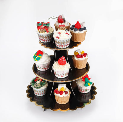 YLDW Cupcake Stand, 3-Tier Cupcake Stand Display, Cardboard Cup Cake Tower Stand, Disposable Dessert Stand for Birthday Tea Party Baby Shower Treat Decorations, Pink