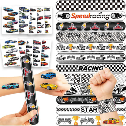 84PCS Engeering Vehicle Party Favors Set – 24pcs Slap Bracelets & 60pcs Temporary Tattoos with Construction Vehicle Designs, Engeering Theme Party Supplies for, Truck Decorations