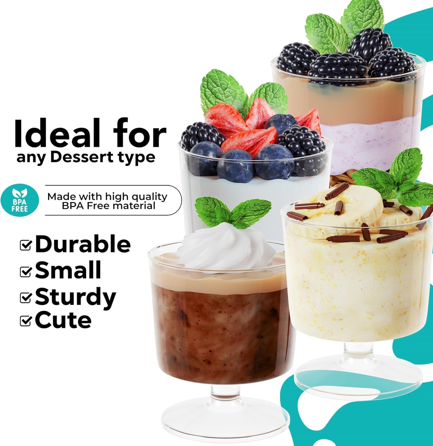 Exquisite Mini Dessert Cups With Spoons 200 Pcs - 2 Oz Square Clear Plastic Pudding Cups Disposable With Tasting Spoons 100 Sets | Mini Parfait Cup | Appetizer Cup For Party & Events