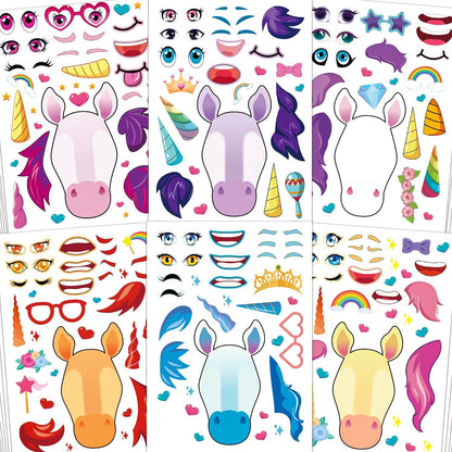 Aowplc 36 Pcs Make-A-Face Sticker Sheets Kids Party Favors Mix and Match Stickers with Dinosaurs, Mermaids, Unicorns, Horses, Farm & Sea Animals for Parties, Birthdays, Classroom Activities & Crafts