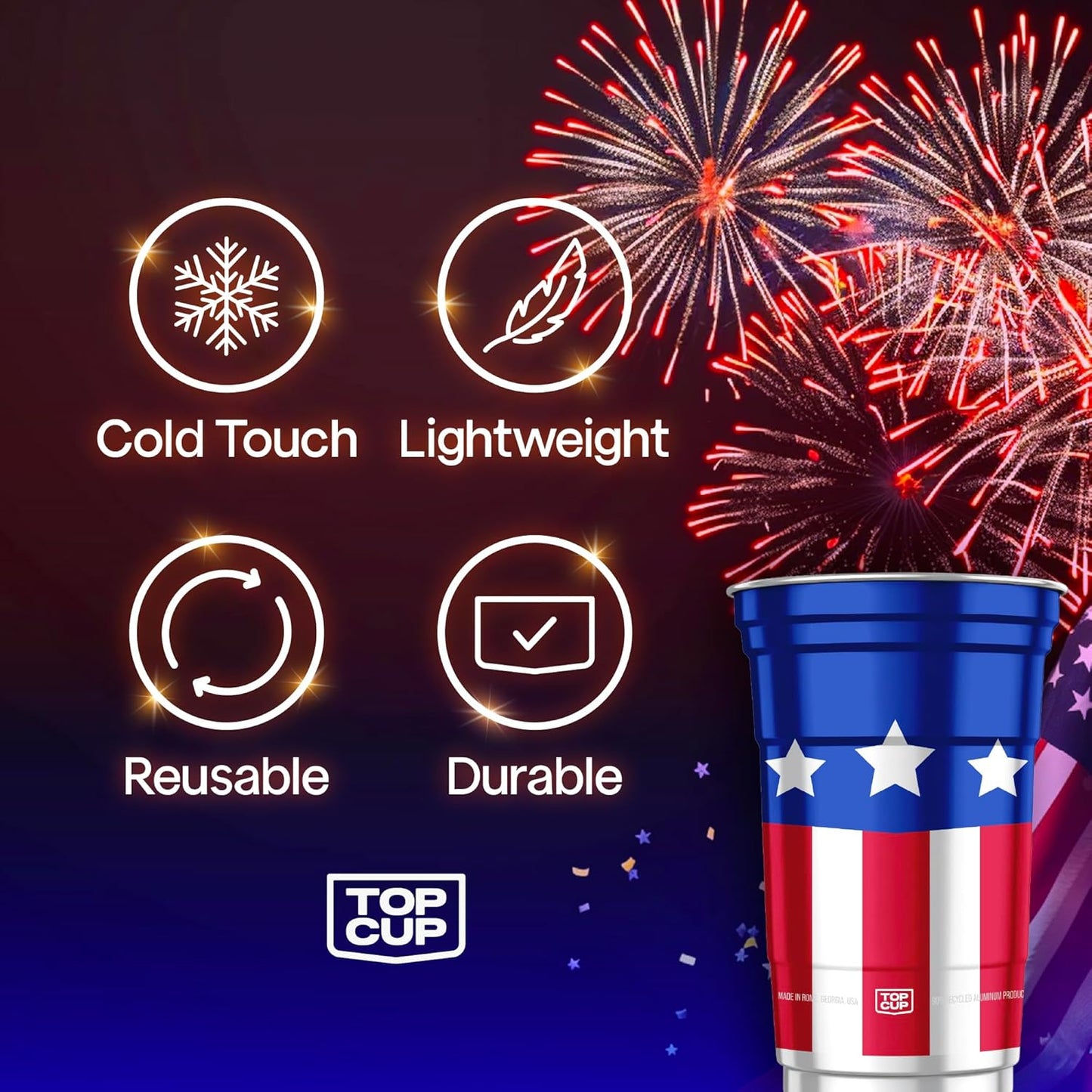 Top Cup – 16 Ounce, 30 Count, Reusable Aluminum Party Cups | Cold-Holding, Recyclable, Made in USA