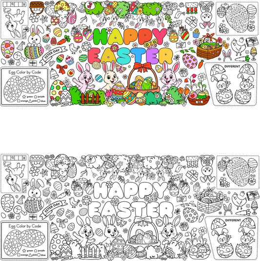 Happy Easter Coloring Tablecloth for Kids Easter Giant Coloring Poster 30x72 Inches Easter Coloring Tablecloth for DIY Painting Activities Drawing Paper Crafts for Bunny Spring Party Decor