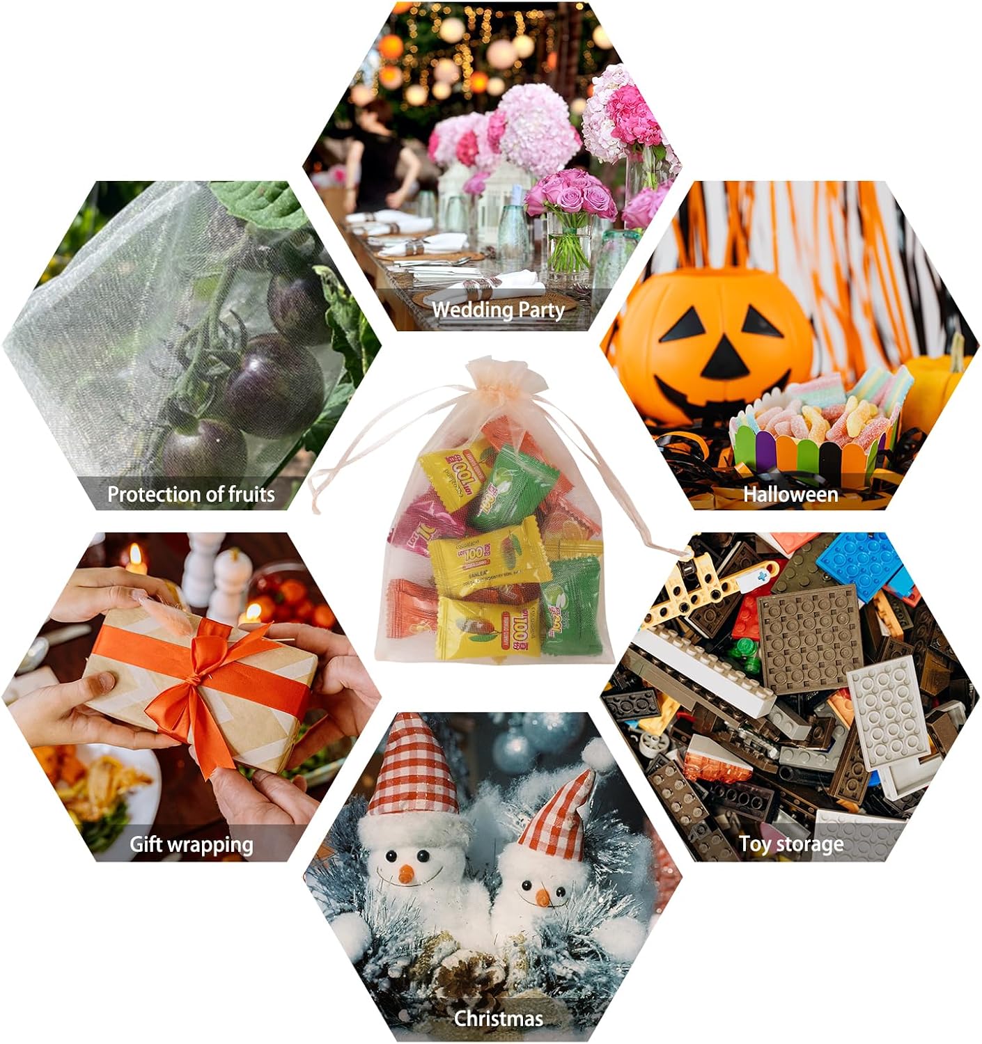 Wudygirl 100pcs 5X7 Inches White Organza Bags Christmas Drawstring Pouches Party Wedding Favor Bags Goodie bags(White 5x7)