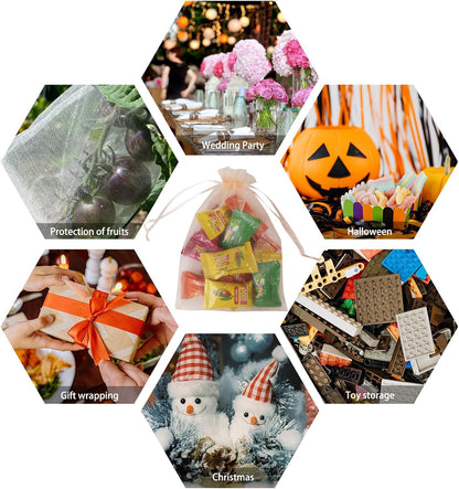Wudygirl 100pcs 5X7 Inches White Organza Bags Christmas Drawstring Pouches Party Wedding Favor Bags Goodie bags(White 5x7)