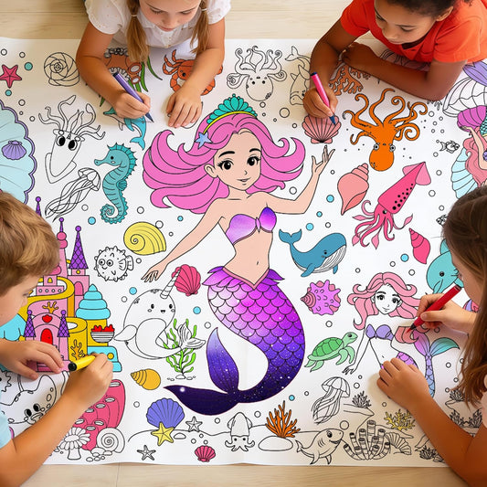 Farm Giant Coloring Tablecloth - 72 x 31 Inch Jumbo Paper Coloring Activity Poster, Barnyard Animals Themed Table Cover for Birthday Party, Classroom, Family Game Night Decorations