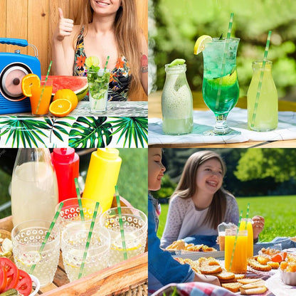 Disposable Paper Straws Solid Green - 7.75'' x 0.24'', 100 Counts - for Drinking, Beverage, Juice, Soda, Bar Supplies