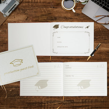 2026 Graduation Guest Book - Elegant 7x9 Inch White, Graduation Memory Book 2026 with Premium 120 Pages, 2026 Graduation Guest Sign in Book for College Graduates (Classic Graduation Gift)