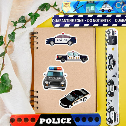 74PCS Police Theme Slap Bracelets and Stickers Set – 24 Slap Bracelets & 50 Stickers – Perfect for Party Decorations, Police Theme Events Birthday Parties Police Gift Bag Fillers