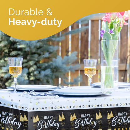 14 Pack Black 54 x 108 in. Rectangle Disposable Plastic Tablecloths - Smooth Decorative Covers for Parties, Weddings