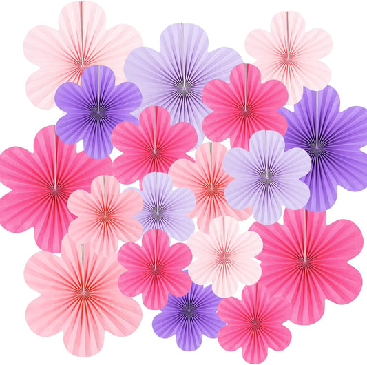 DODOKIM Paper Fans Party Decorations Paper Flowers Decorations for Wall Floral Backdrop Classroom Baby Shower Birthday Party Flower Wall Decor Pack of 9 Pink Orange Ivory