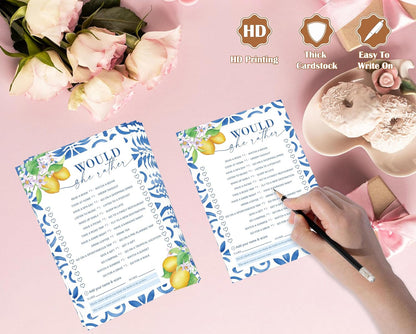 Mediterranean Lemon Bridal Shower Bingo Game with Blank Squares, Pack of 30 Game Cards, Bridal Shower Decorations, Wedding Engagement Decor, Bachelorette Party Supplies - KR30