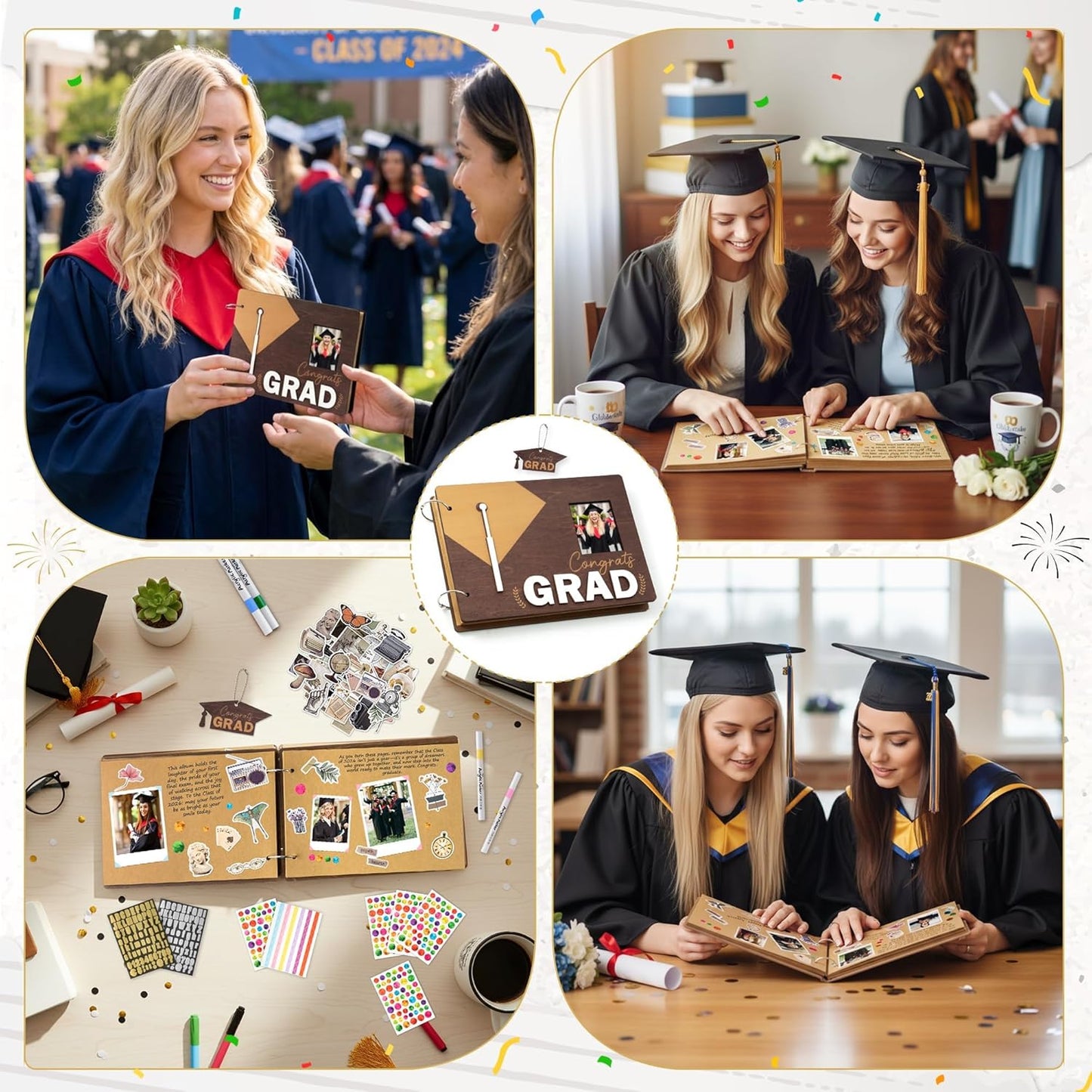 TICIAGA Congrats Grad Scrapbook Album Kit - 108PCS Large Wooden Graduation Photo Album Craft Set for Students, 11.8x8.6 Class of 2026 Memory Keepsake Book for High School College Graduation Party Gift