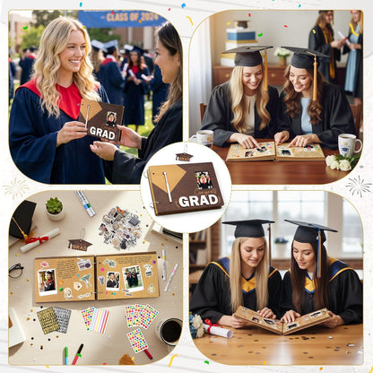 TICIAGA Congrats Grad Scrapbook Album Kit - 108PCS Large Wooden Graduation Photo Album Craft Set for Students, 11.8x8.6 Class of 2026 Memory Keepsake Book for High School College Graduation Party Gift