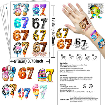 114 Pieces Funny Six Seven 67 Temporary Tattoos Stickers,15 Sheets Six Seven 6 7 Themed Tattoos Stickers Party Decoration Supplies for Adults