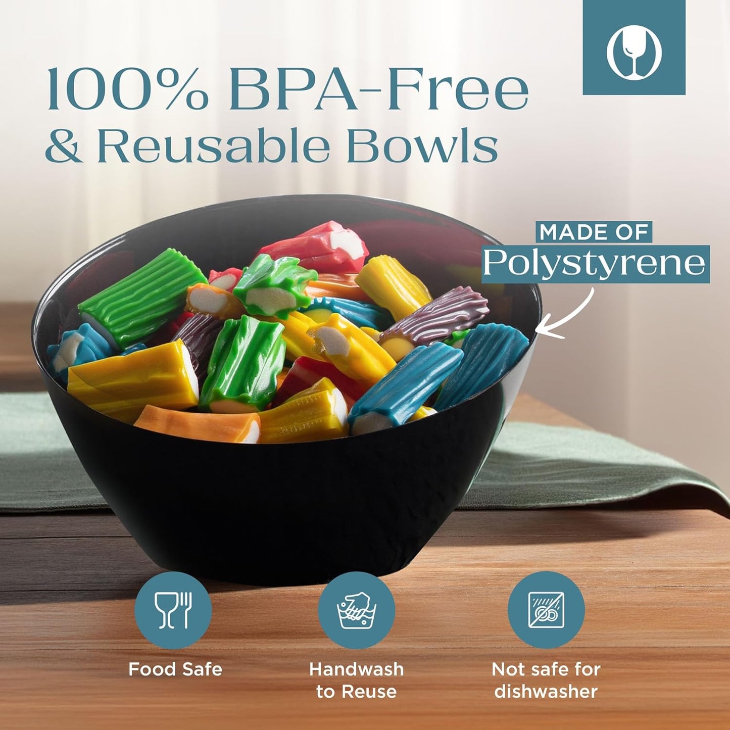 Posh Setting Crystal Clear, Disposable Premium Hard Plastic Medium Angled Bowl, Party, Salad, Snack and Fruit Bowl 5 Pack
