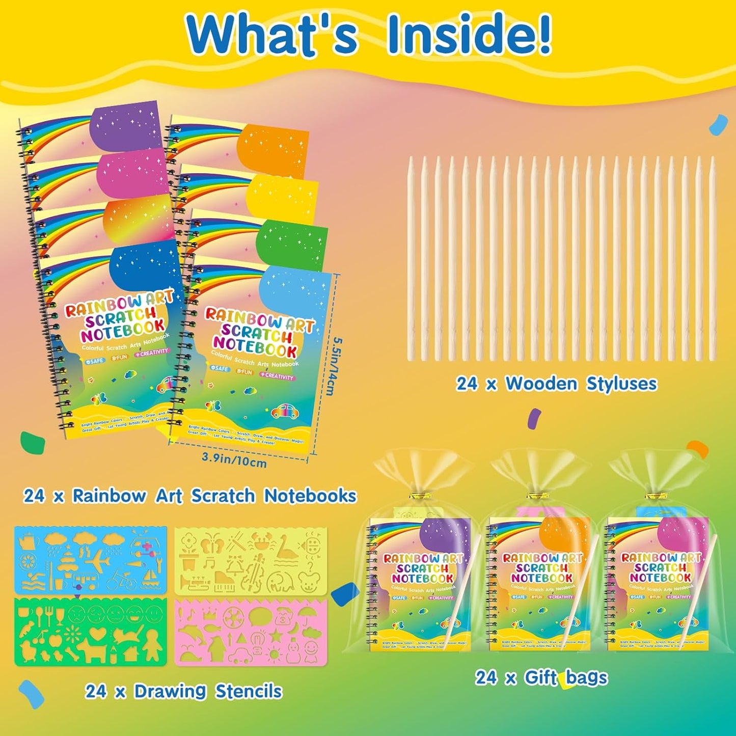 YSCare 24 Pack Scratch Arts and Crafts Notebooks, Rainbow Art Scratch Note, Goodie Bags Stuffers Essentials Gifts for Birthday Party Favors Classroom Prizes