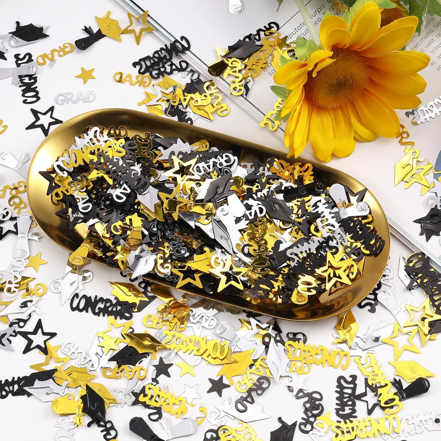 Gold and Black Graduation Confetti 2026, 1000 Pcs Congrats Grad Confetti Class of 2026 Party Table Centerpiece for 2026 Graduation Party Decorations