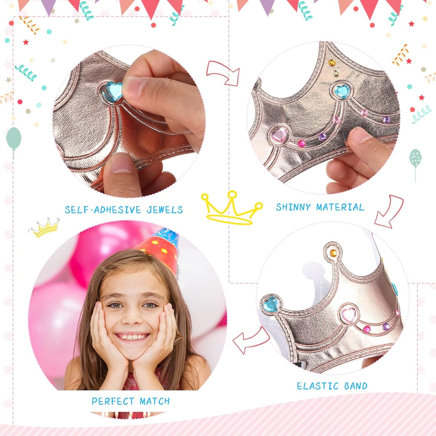 Yaomiao 66 Pieces Foam Princess Tiaras DIY Crowns Kids Party Favors Craft Crystal Diamond Sticker Girls Making Your Own Tiara (Gold)