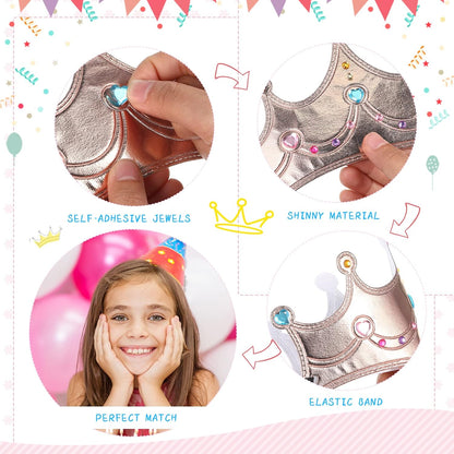 Yaomiao 66 Pieces Foam Princess Tiaras DIY Crowns Kids Party Favors Craft Crystal Diamond Sticker Girls Making Your Own Tiara (Gold)