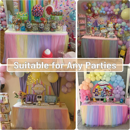 72inch Champagne Gold Tulle Table Skirts for Rectangle Round Tables, Gold Grim Ruffle Tulle Tutu Cloth Table Skirt 6ft for Wedding Birthday Party Cake Dessert Decor(No Top Cover)